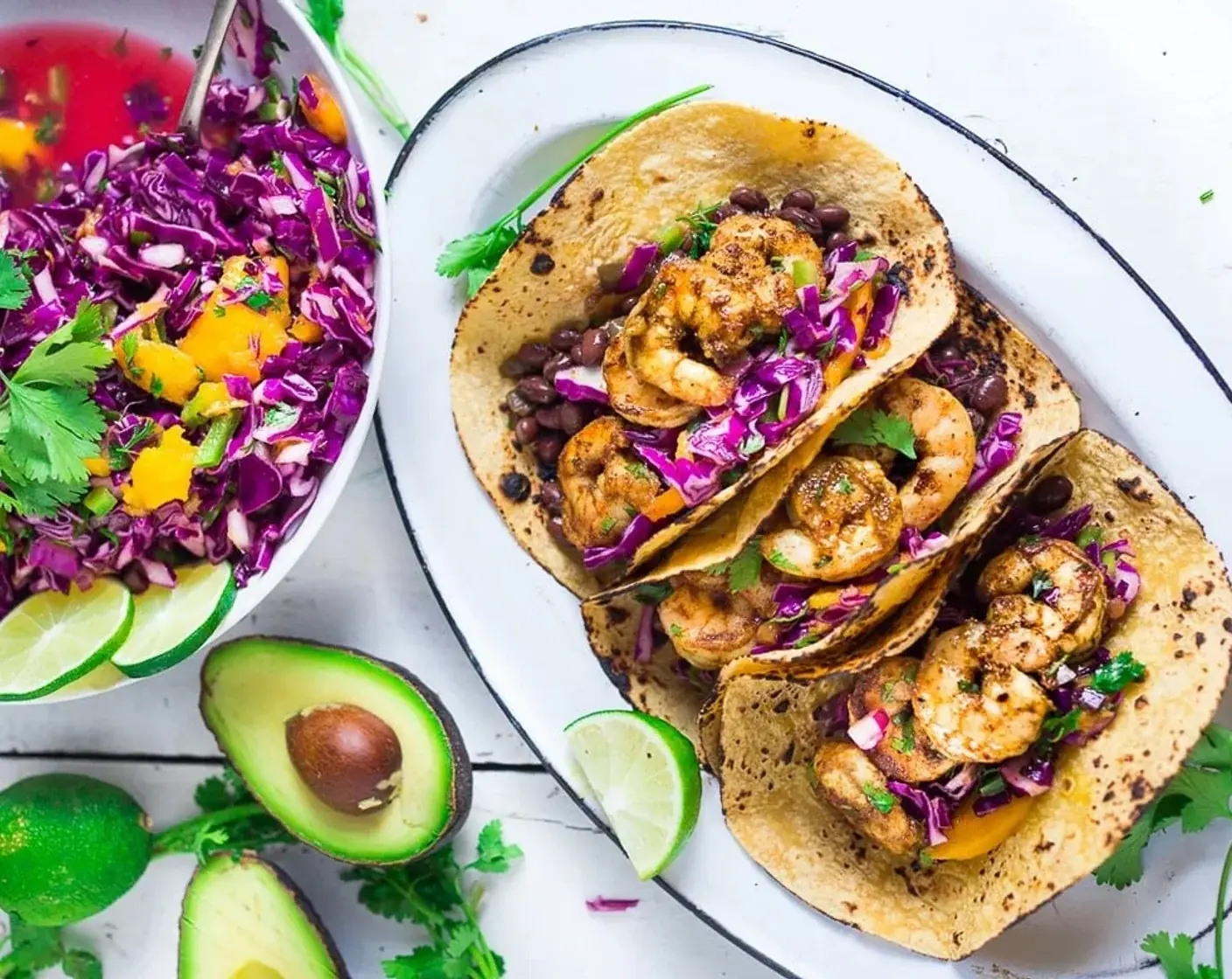 Caribbean Shrimp Tacos with Cabbage Mango Slaw