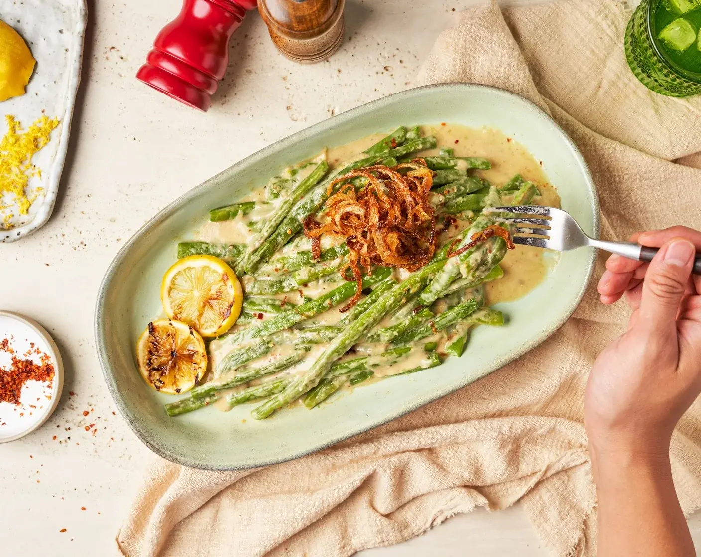 Miso-Gravy Smothered Green Beans
