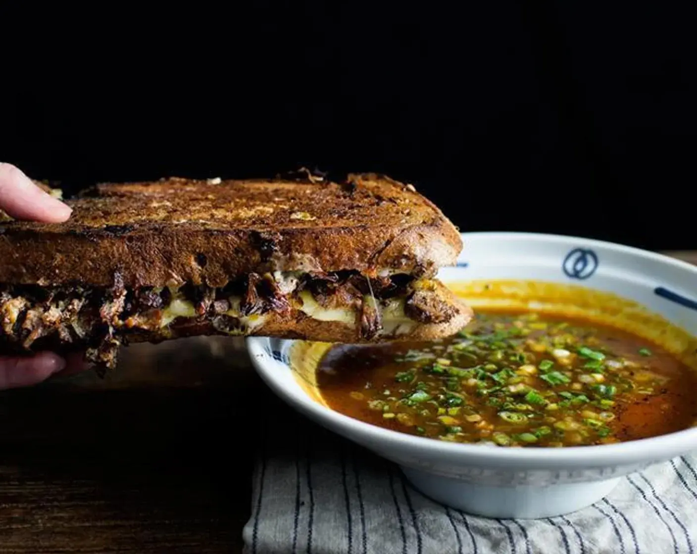 Miso Stewed Short-Rib French-Dip Sandwich