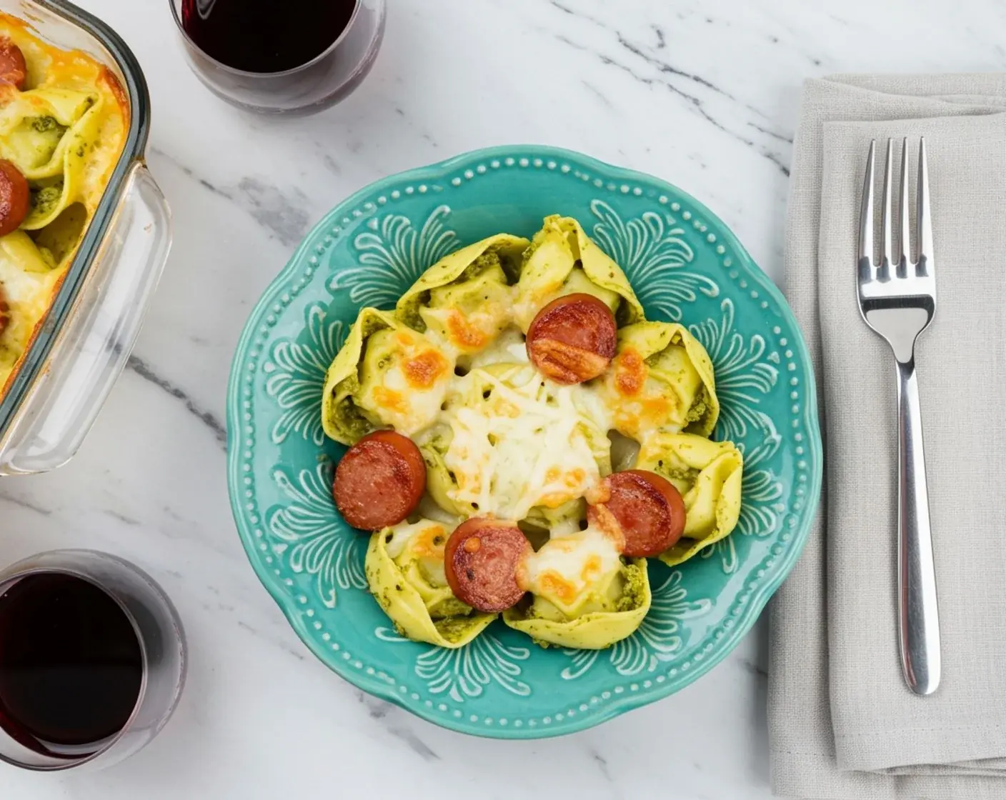 No-Boil Pesto Tortellini Bake