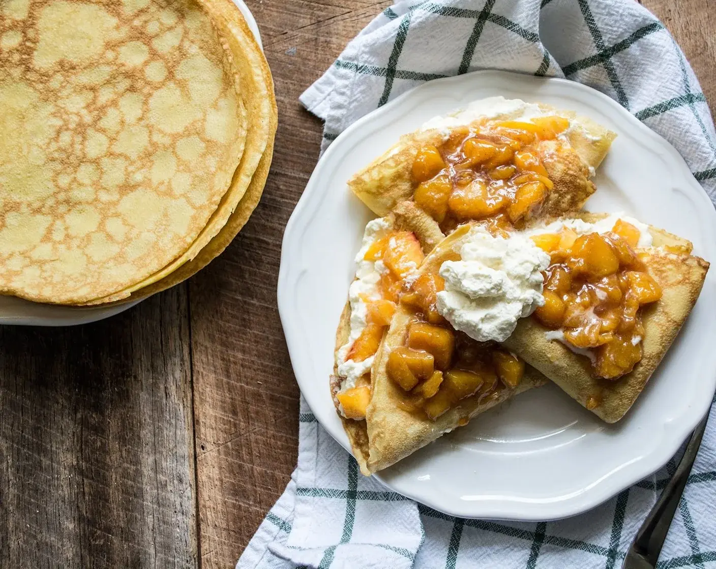 Peach Crepes with Goat Cheese Cream Filling