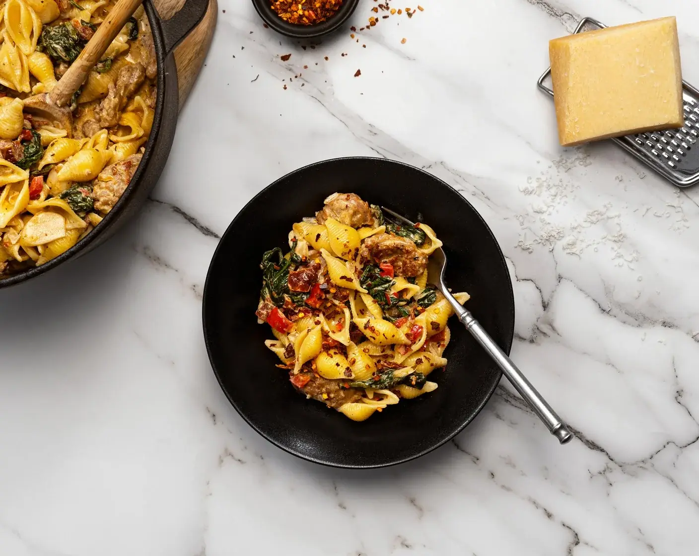 Spicy Sausage Pasta Shells