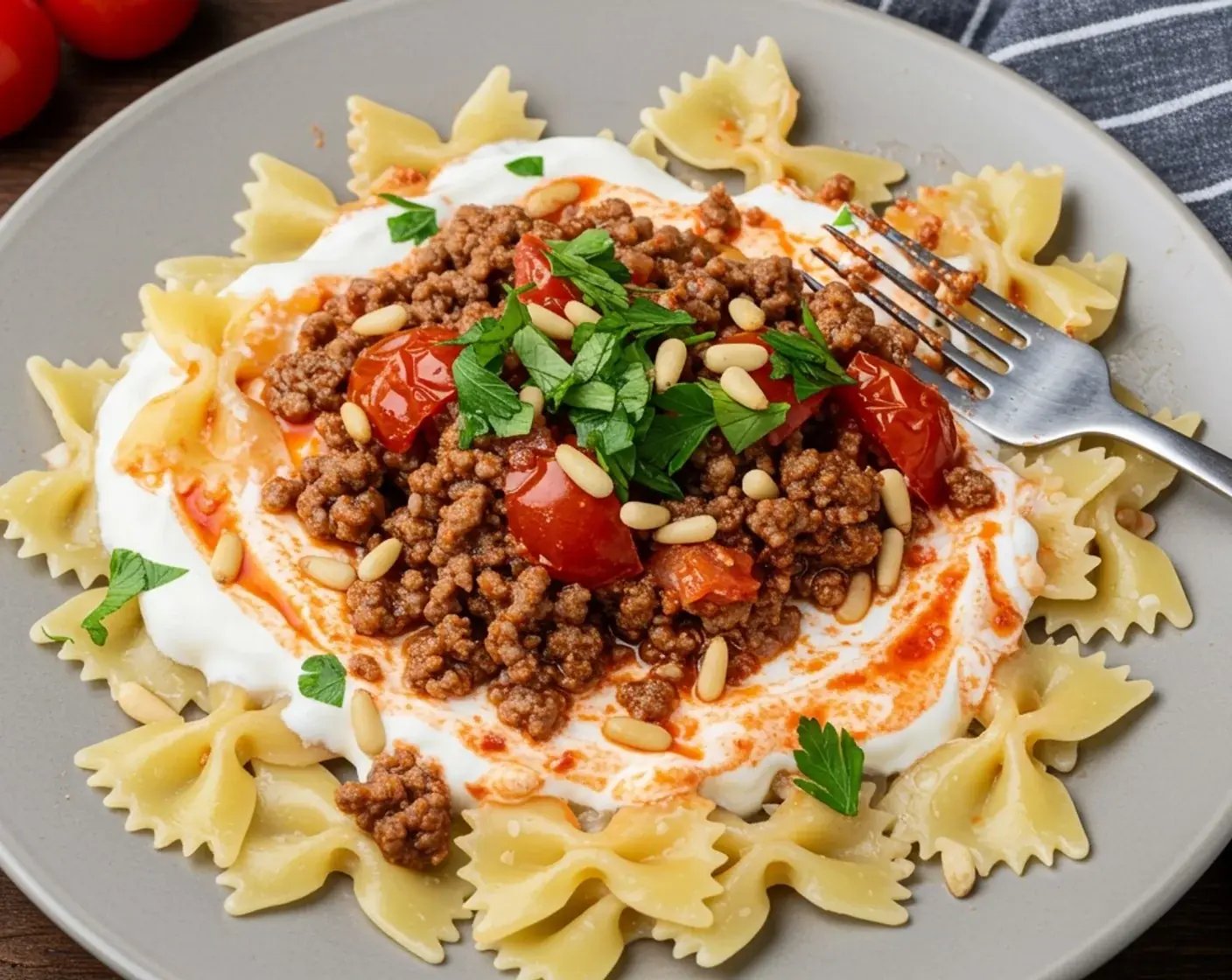 Turkish Lamb Pasta with Garlic Yogurt and Chili Butter