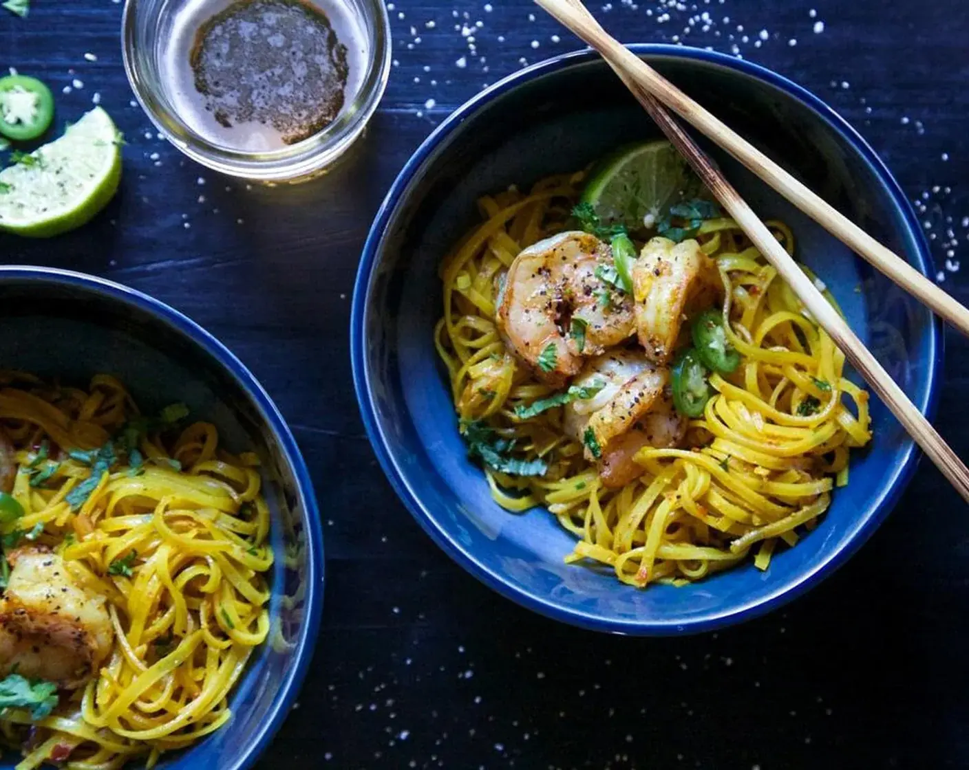 Turmeric Noodle Bowls with Ginger Garlic Shrimp